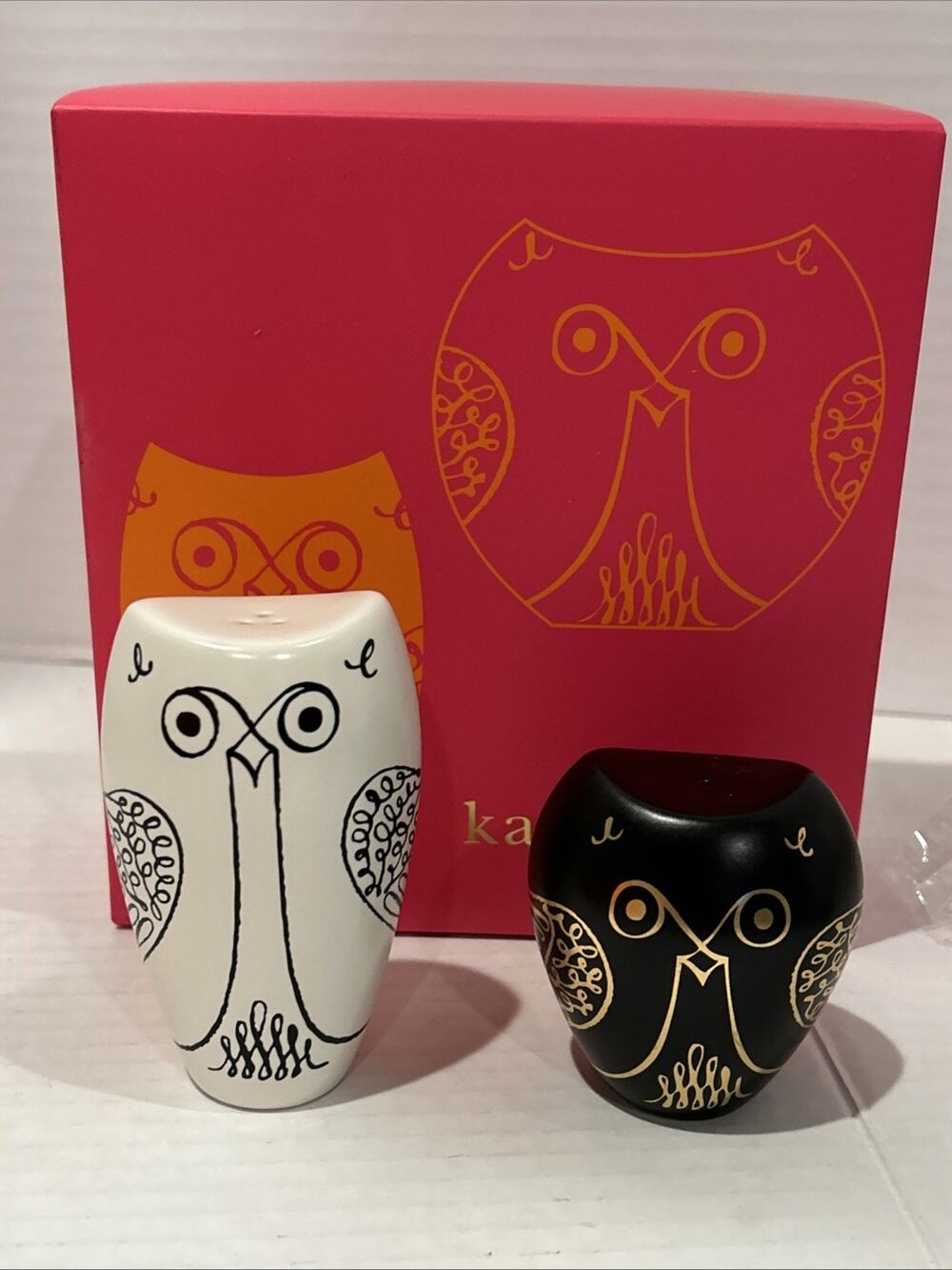 Kate Spade Lenox OWL Salt & Pepper Shaker Set Woodland Park Black & White New